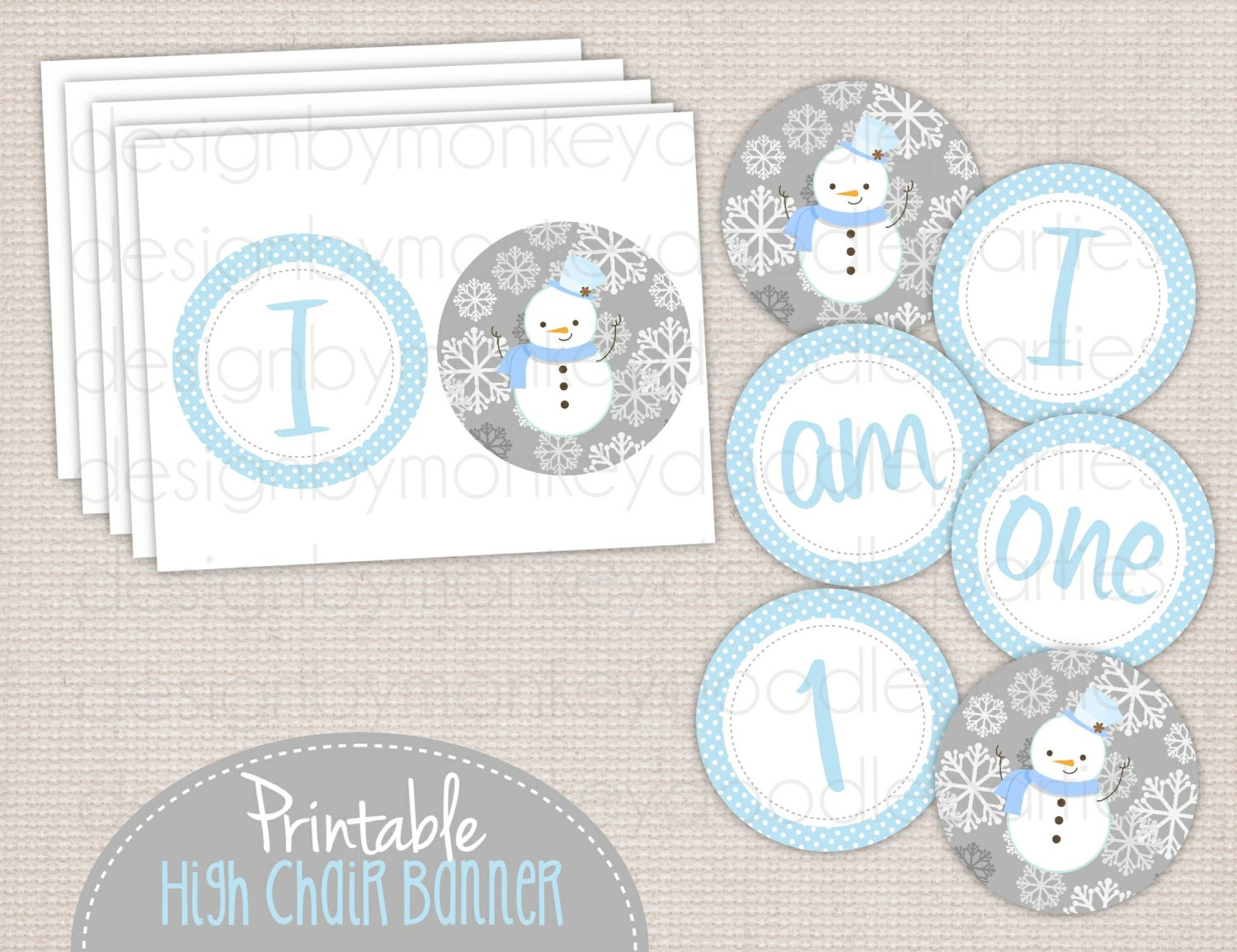 Winter ONEderland Boys Snowman Printable DIY High Chair Banner "I am one/1" Il_570xn
