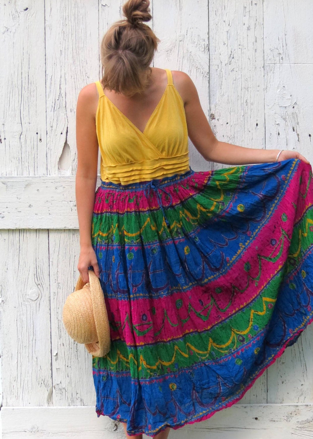 Golden Gypsy Girl upcycled hippie sundress bright bohemian summer dress boho - wearlovenow