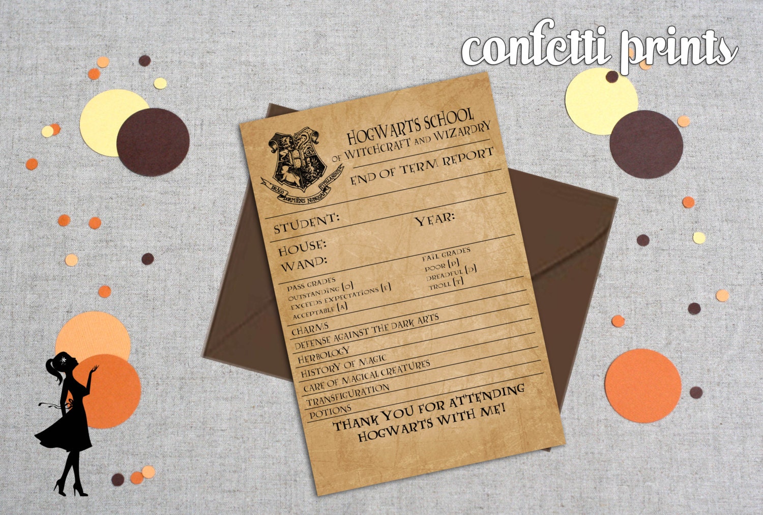 Printable Thank You Card - HOGWARTS REPORT CARD Il_570xn