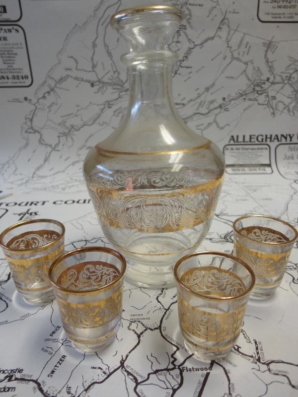 Vintage Liquor Decanter and Shot Glass Set by Serusaert on Etsy