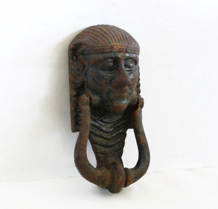 Egyptian pharaoh door knocker antique cast iron by