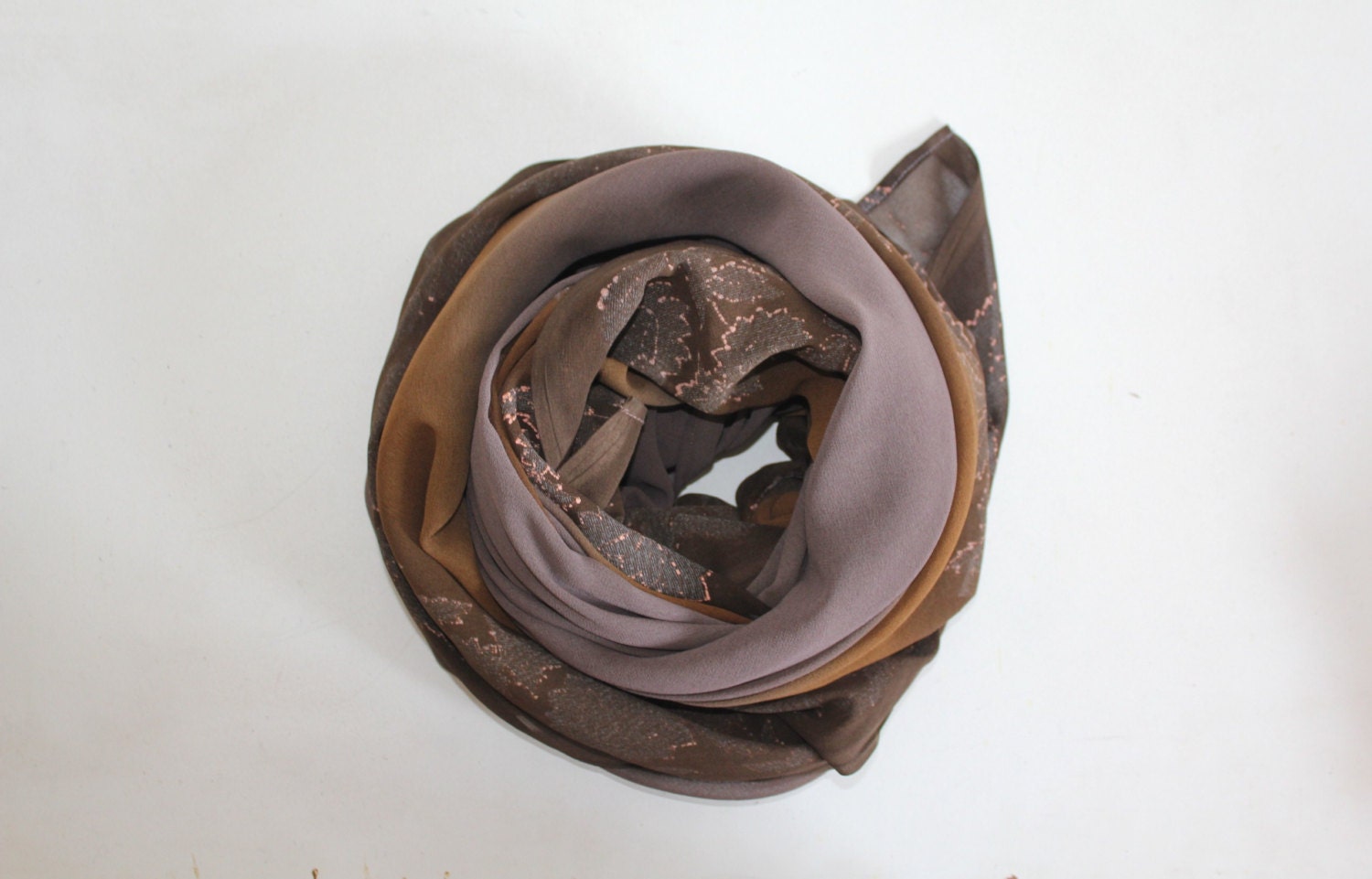 Vintage Long Scarf Hand Painted Crepe Flower Pattern