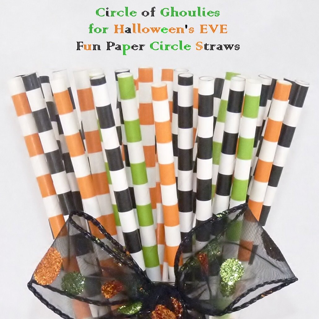 Halloween Circles 30 Paper Straws, Paper Drinking Straws, Party, Carnival, Fun Night, Hayrides, Trick or Treat, Cider, Pumpkin Carving Il_570xn
