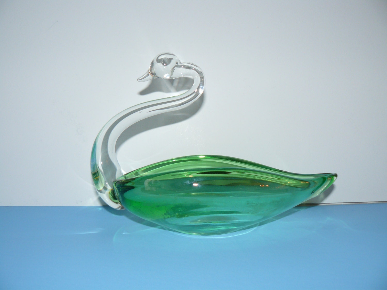 Items similar to Green Glass Swan Candy Dish on Etsy