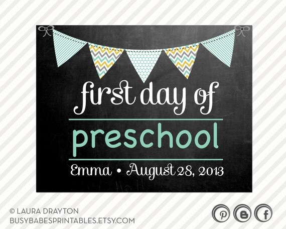 First Day of Preschool / School Signs - Personalization Option ... First Day of Preschool / School Signs - Personalization Option ...