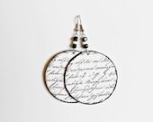 Handmade Decoupage Circle Earrings, Gift for Her, Modern Light Earrings, Jewelry for Woman, Black and White Inscription Earrings