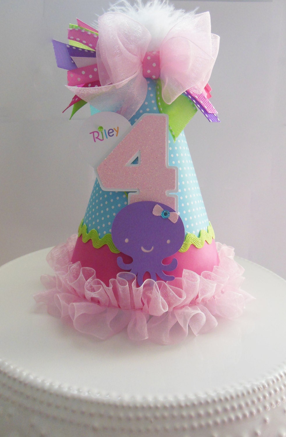 Lil Purple Octopus Under the Sea Birthday Party Hat - Sea Animals - Aqua Blue, Light Pink, Candy Pink, Green - Personalized Il_570xn