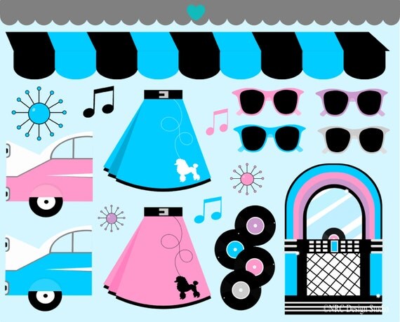 WINTER SALE - Retro Clip Art - 1950's Sock Hop Party Clip Art - Digital 1950's Clipart Il_570xn