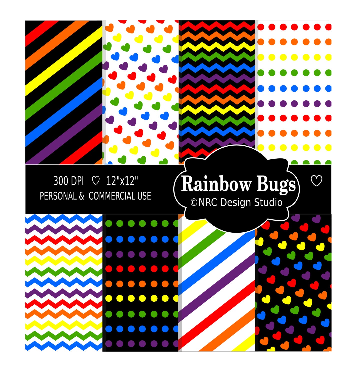WINTER SALE - Rainbow Digital Paper - Rainbow Bugs Printable Paper Pack - Instant Download Papers Il_570xn