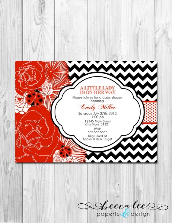 Little Lady Baby Shower Invitation - Big Blooms and Chevron Stripes - DIY - Printable Il_570xn