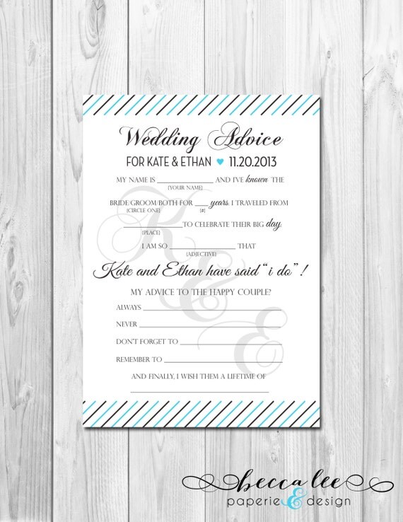 Wedding Advice Mad Lib - Faded Initial Pinstripe - Customizable - Printable Il_570xn