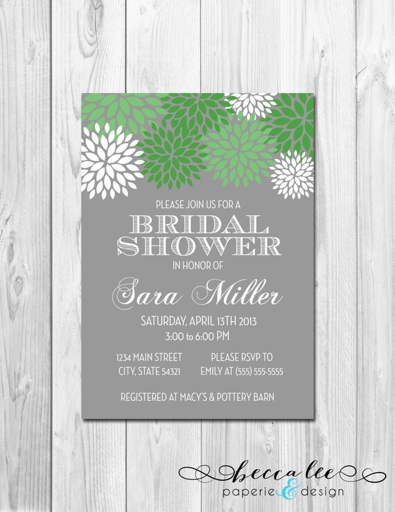 Bridal Shower, Birthday Party, Bachelorette Party, Engagement Party Invitation - Green & White Pom Poms - DIY - Printable Il_570xn