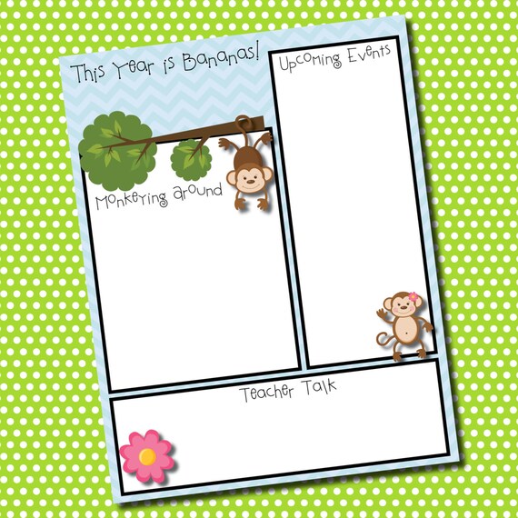 Items Similar To Themed Classroom Newsletter Template Editable Chevron Monkeys On Etsy Monkey Newsletter Template