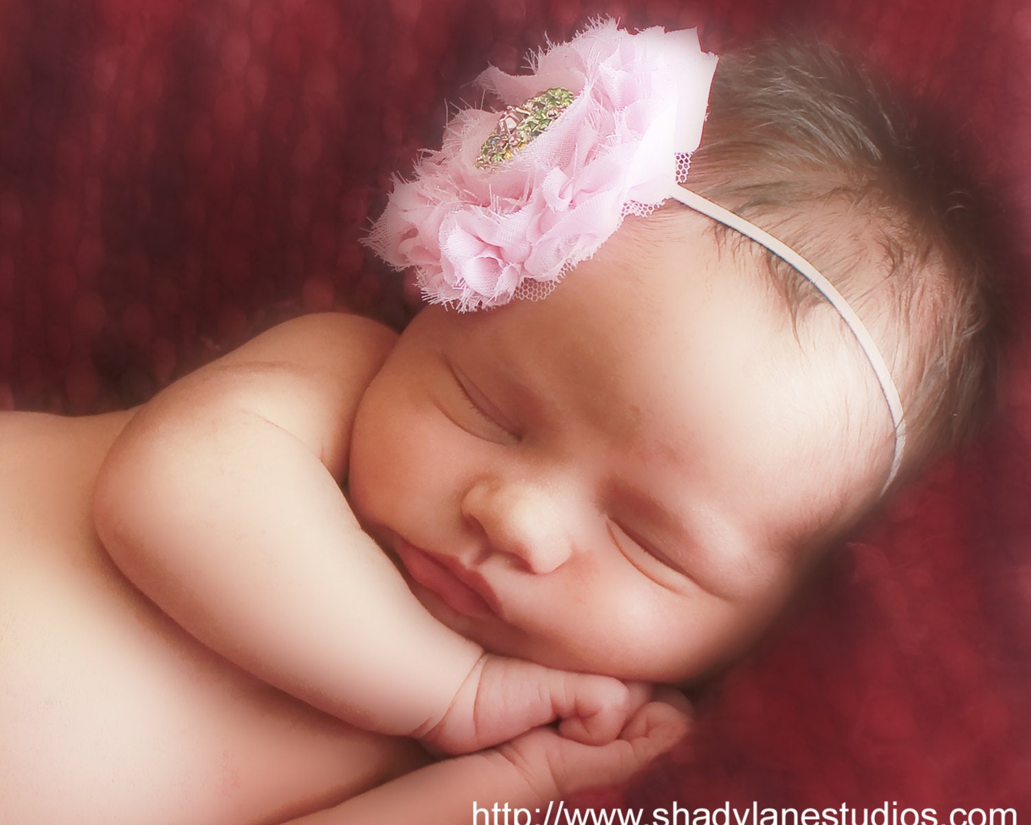 Pink and Rhinestone Glitter Shabby Flower Bow Headband for Newborn Baby Girl - HannahHeadbands