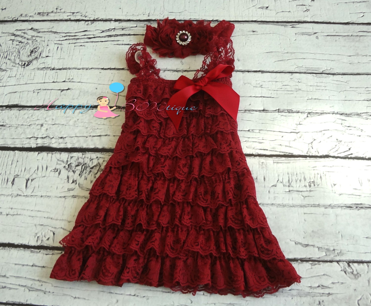 baby girls dressBurgundy Lace Dress and headband by HappyBOWtique