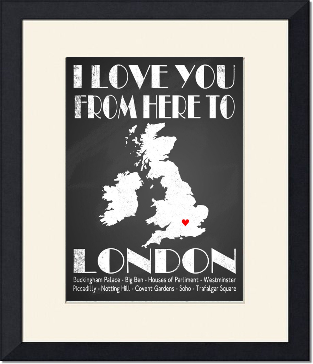 1st Wedding Anniversary gift: I Lov e you to london map art print home ...