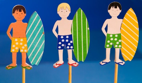 Beach/Pool Party Surfing Boys and Girls Coastal Cupcake Toppers (Set of 12) Il_570xn