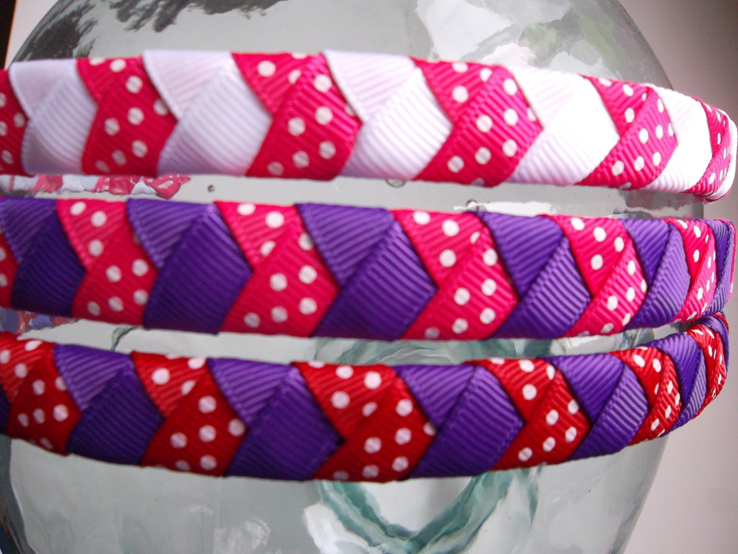 Pink and Red Head Bands for Valentines Day Braided Headband - ransomletterhandmade