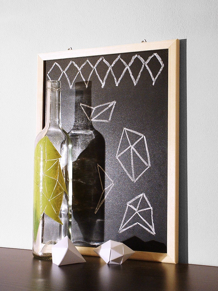 hand painted recycled wine bottle upcycled yellow lime green geometric modern autumn yellow home decor - StudioSuzanna