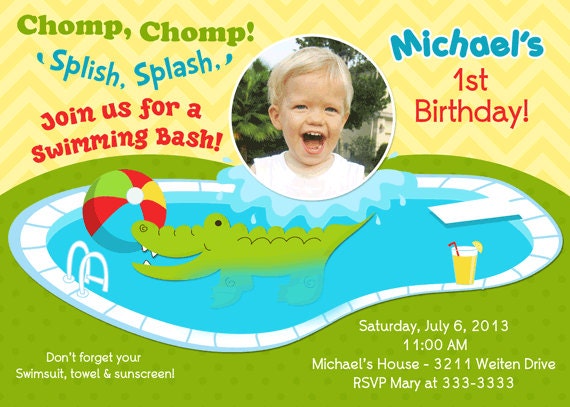 Alligator Pool Party Birthday Party Invitations - printable Il_570xn