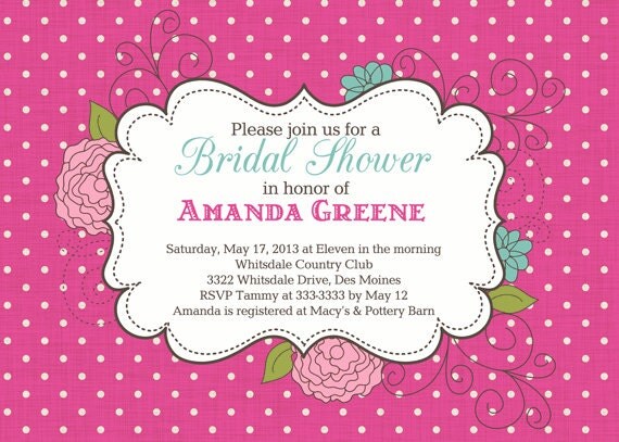 Hot Pink Polka Dot Floral Bridal Shower Invitation - Printable Il_570xn