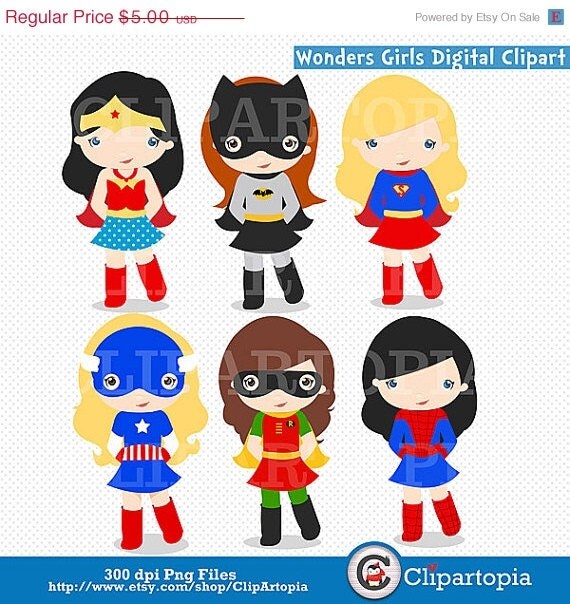 ON SALE Wonders Girls Digital Clipart / Supergirls Digital Clip Art For Personal and Commercial Use / Instant Download Il_570xn