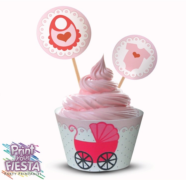 Print Your Fiesta digital party set - Baby Girl Stuff Baby Shower Cupcake Kit - cupcake wrappers, circle toppers, Free shipping Il_570xn