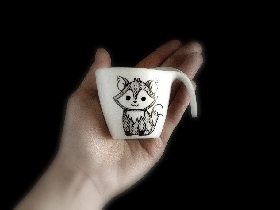 Fox espresso cup with saucer in black and white Etsy finds