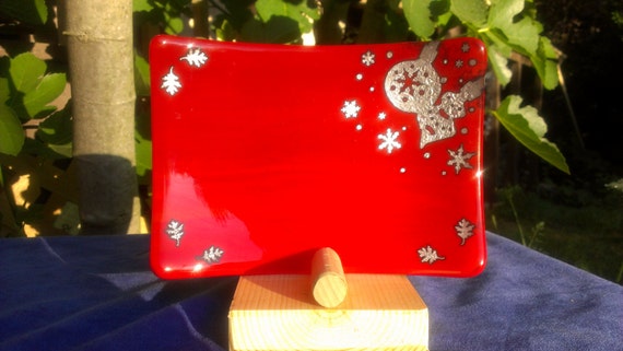 Christmas Design Fused Glass Plate By Aniaseastar On Etsy