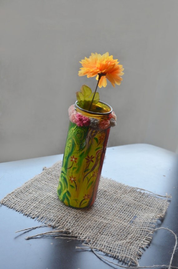 Painted Glass Vase Office Desk Decor Hand by theELEPHANTpink