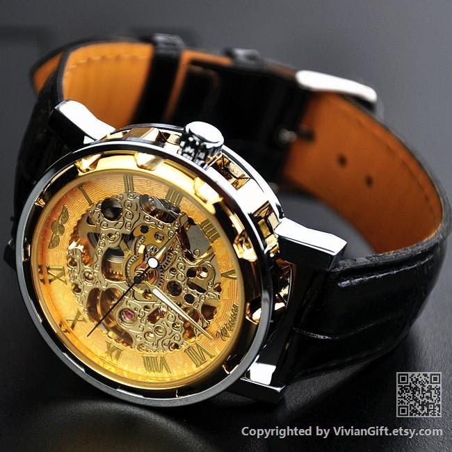 Man Steampunk Gold Mechanical Watch (VI0190-GOLD) - VivianGift