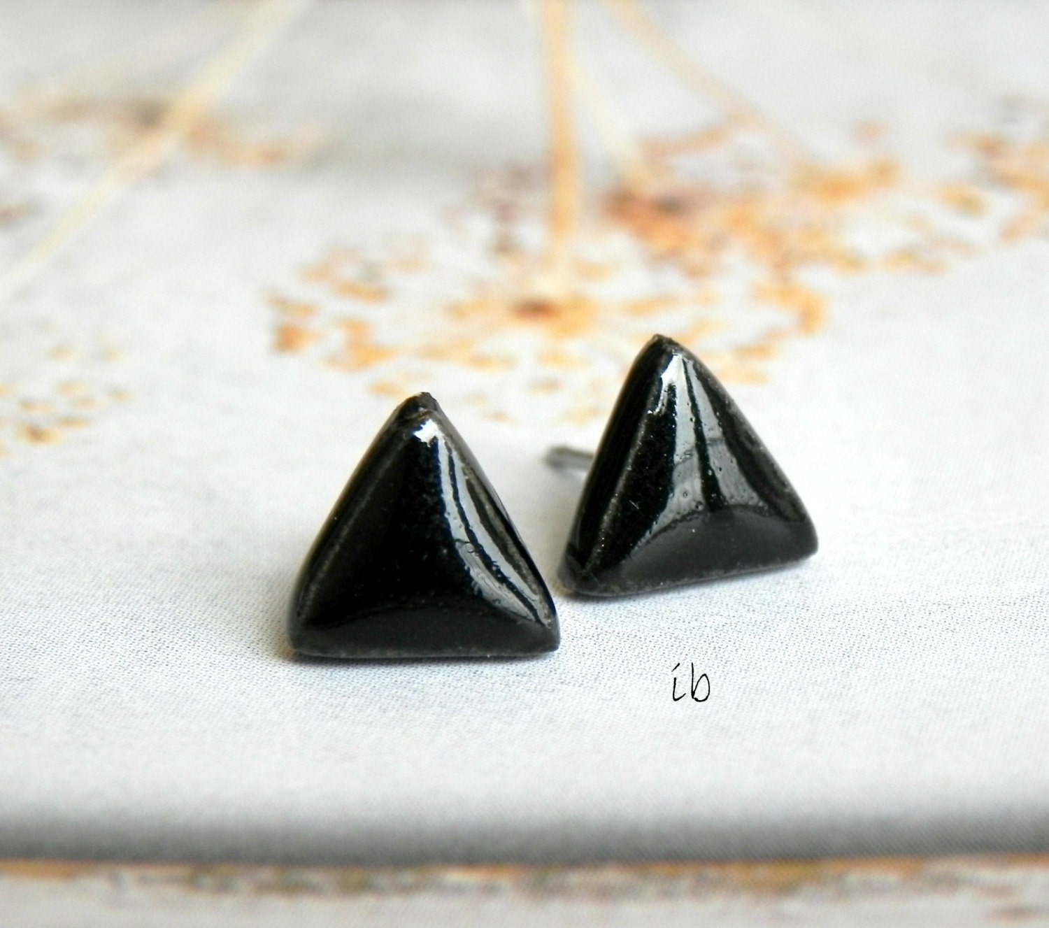 Black Porcelain Earrings Stud Tiny Ceramic Post Geometric Earrings Hypoallergenic Men Earrings - LemoneRouge