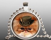 Steampunk Cat Pendant - Pendant - Jewelry - Necklace - Glass Dome Pendant - Art Pendant - Glass Necklace - Cat - Feline - Pet - Item 715 - PrairiePendants