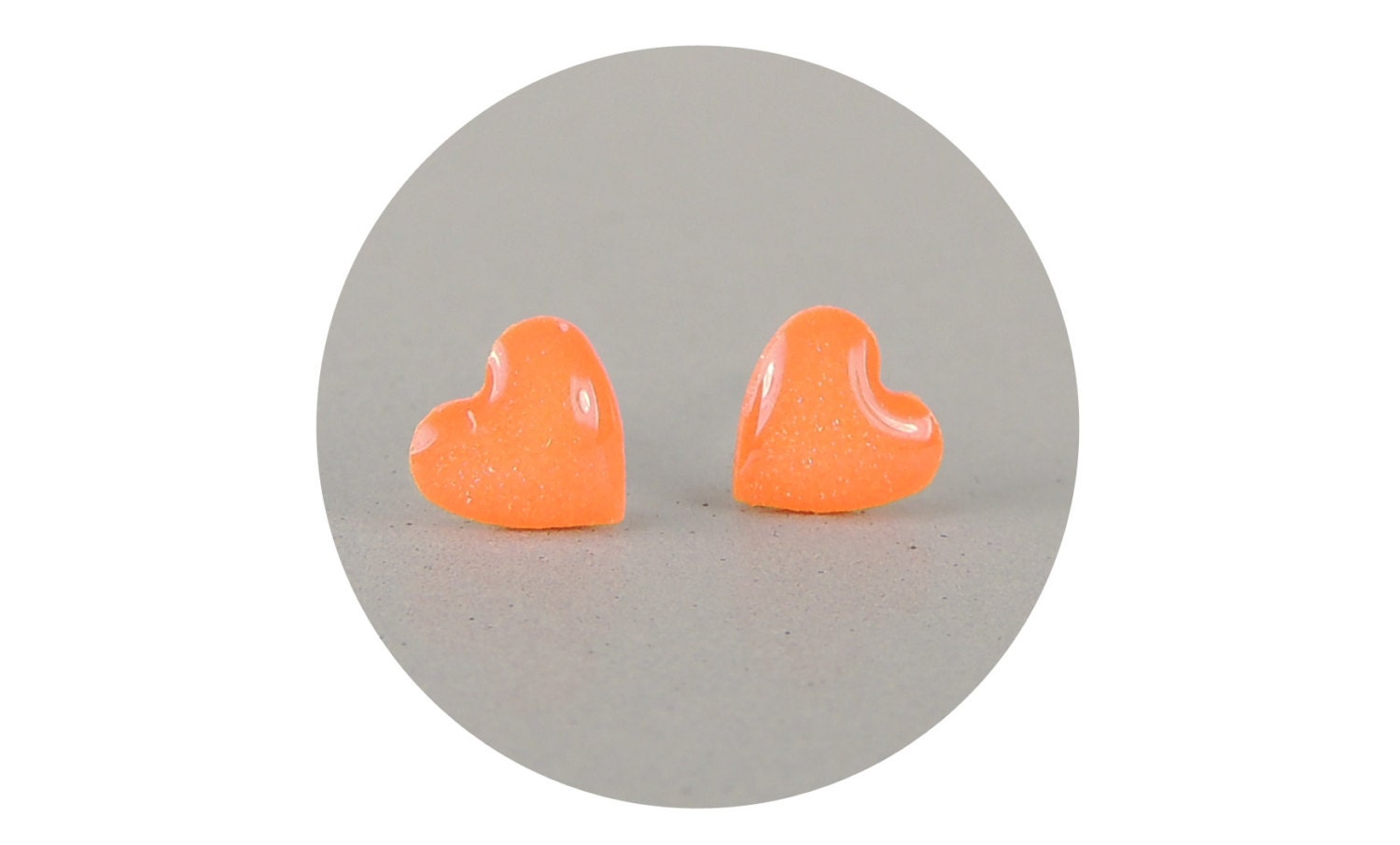 Stud Earrings in Orange Sherbet, Sterling Silver, Hearts, Handmade Jewelry - POPJewelryStudio