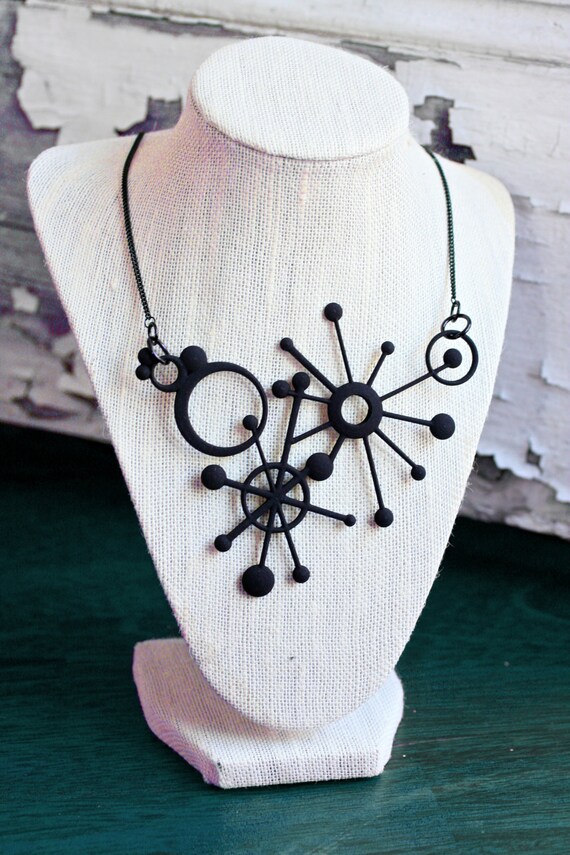 Atomic Black Necklace MidCentury Modern by LemantulaDesigns