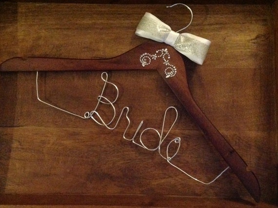 Bride Hanger - Custom Wire Hanger Personalized for Any Bride - Ivory/Silver Bow and Corner Embellishment