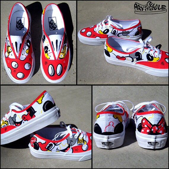 Mickey Loves Minnie Hand Painted Vans Shoes for Girls