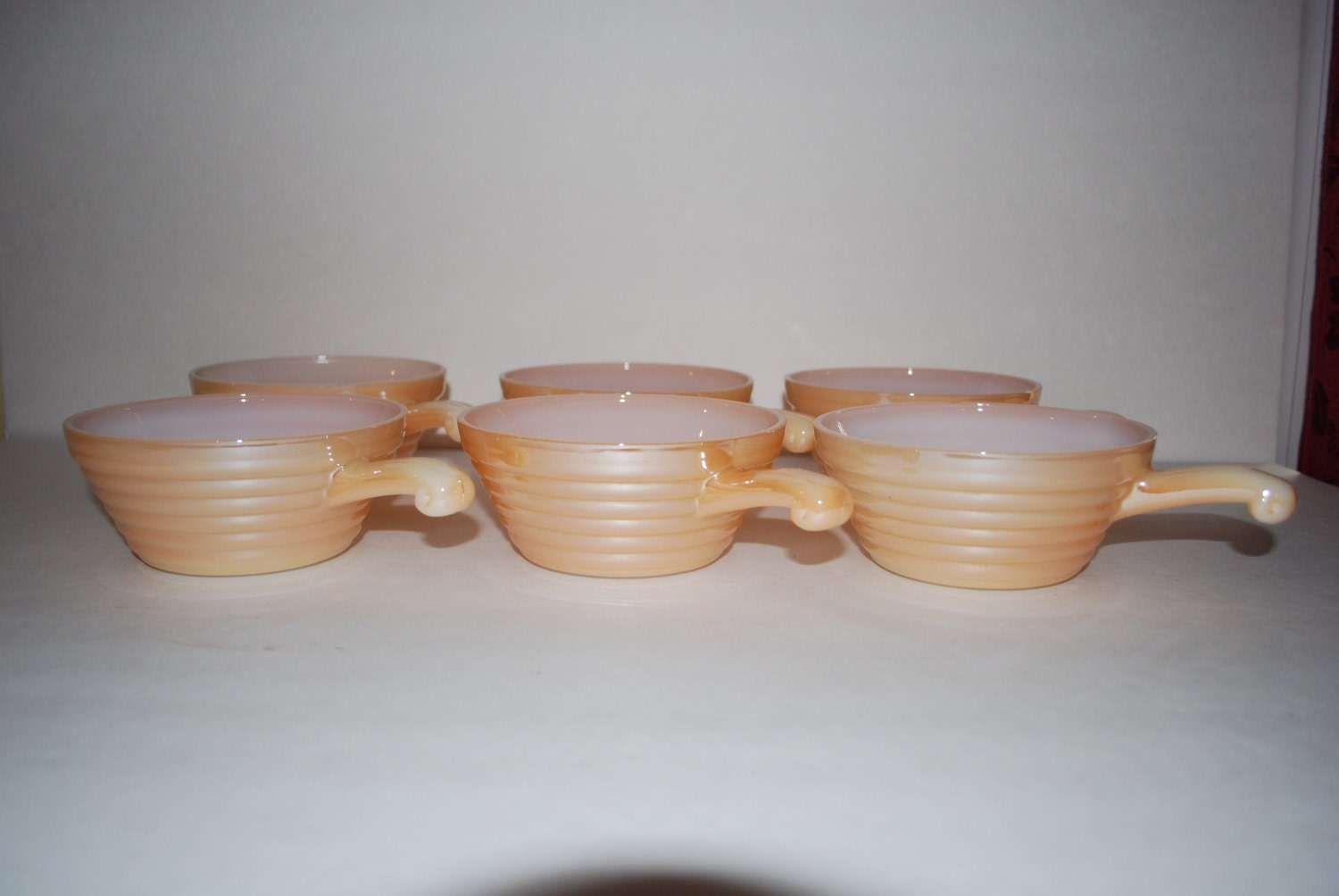 Fire King PEACH LUSTRE Bowls with Handle by BroadRiverExchange