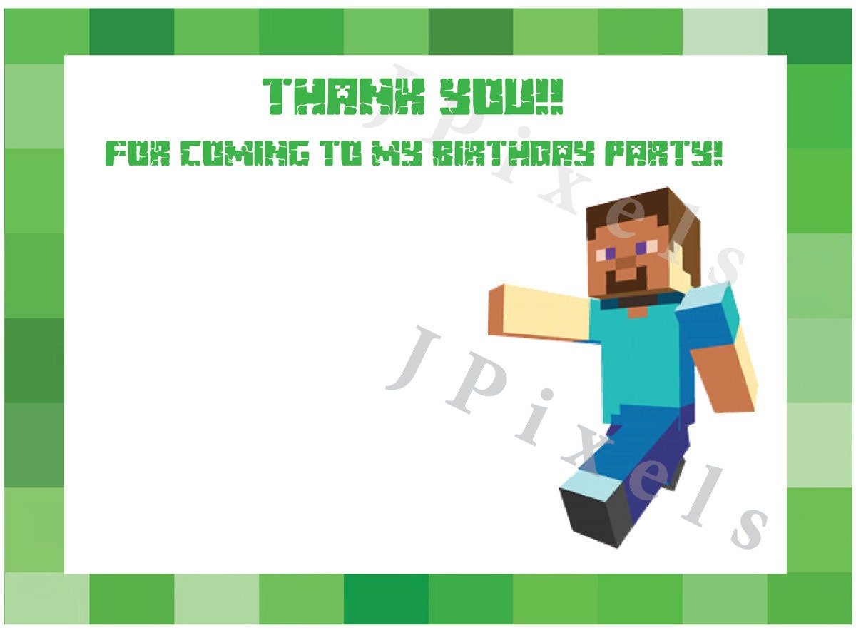 Minecraft Thank You Card Instant Download Digital File by JPixels