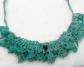 Crocheted necklace, turquoise bib nacklace whit glass beads