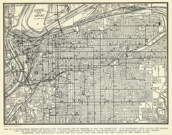 Antique Vintage Map Kansas City Missouri 1938 by MeridiansMaps
