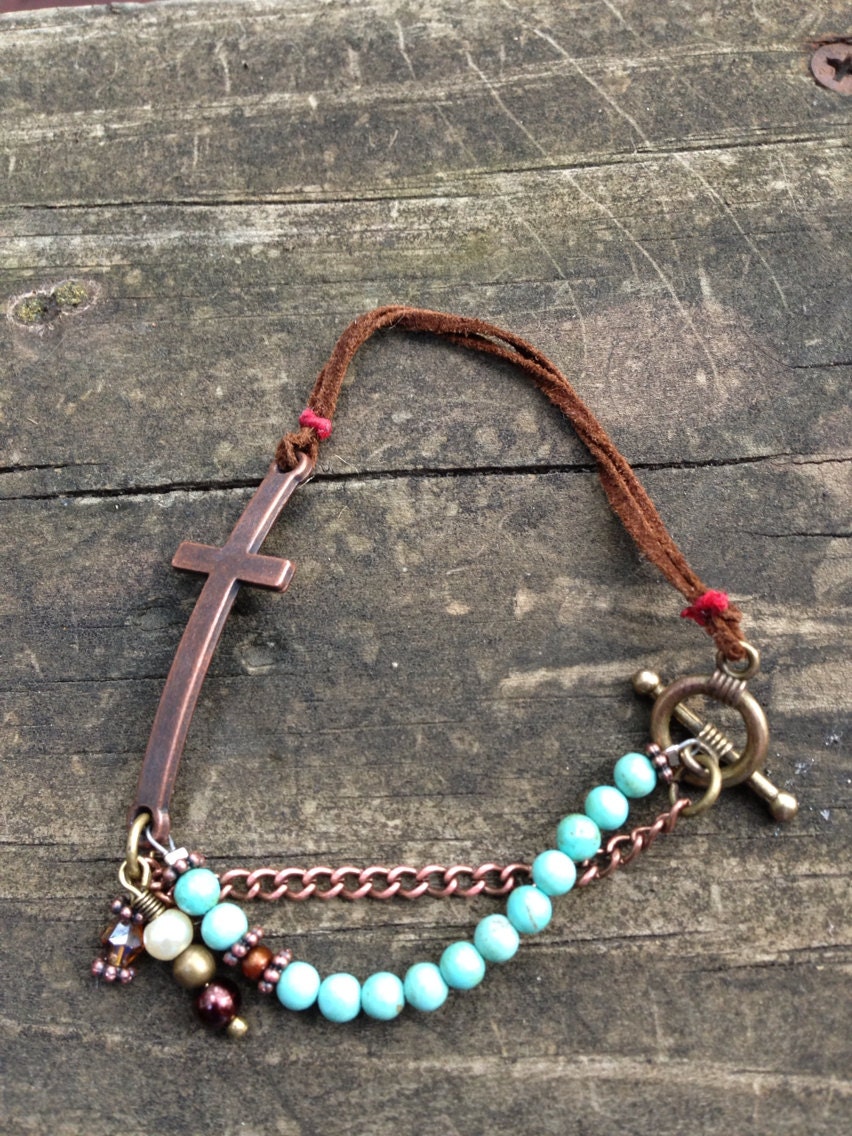 Leather And Cross Bracelet By Wildwillowjewelry On Etsy