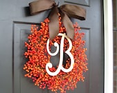 Fall Berry Monogram Wreath- Fall Wreath- Berry Wreath- Wedding Wreath- WEATHERPROOF Berries - ElegantWreath