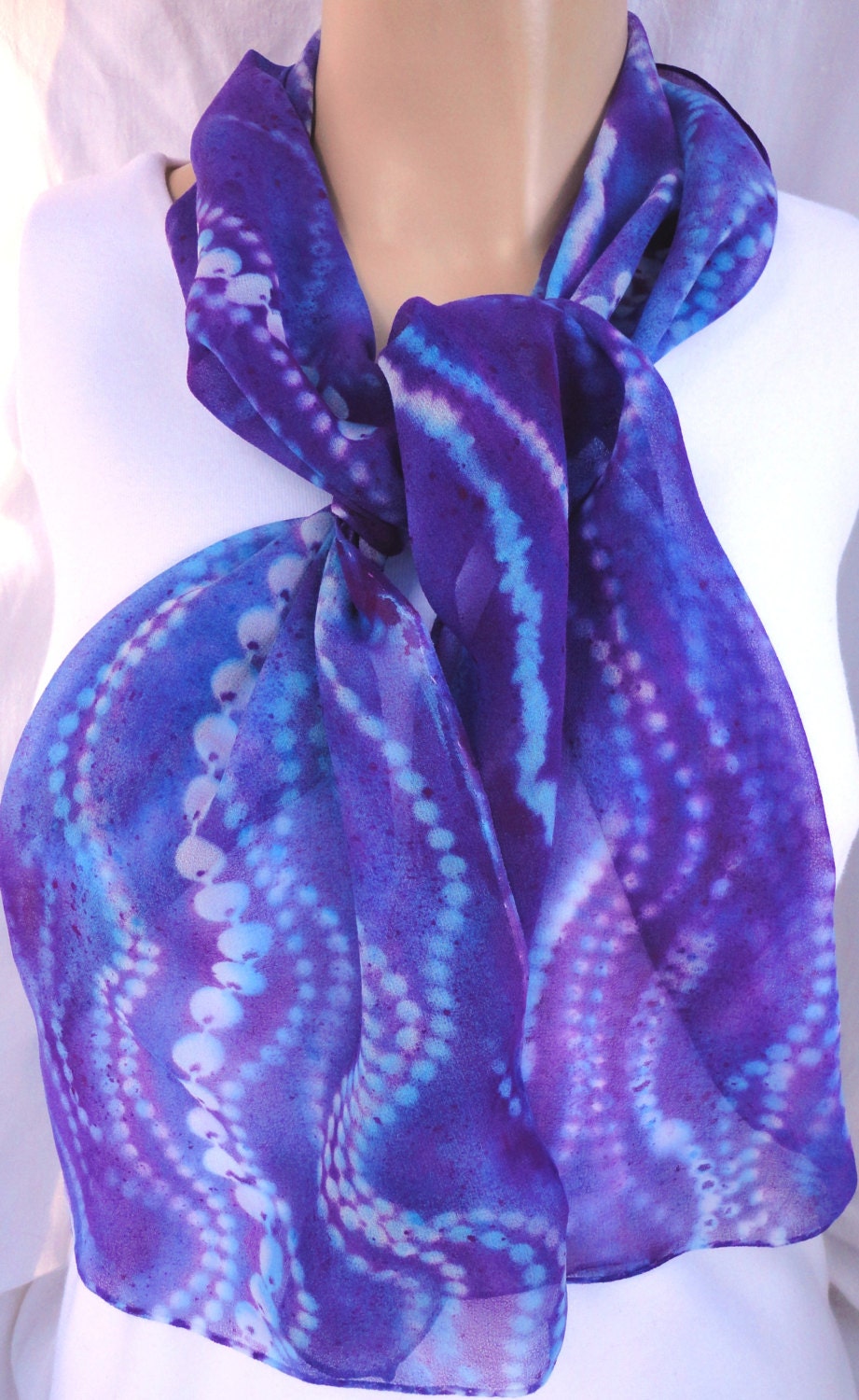 silk chiffon scarf Blue Violet Necklace hand painted dyed unique - morgansilk