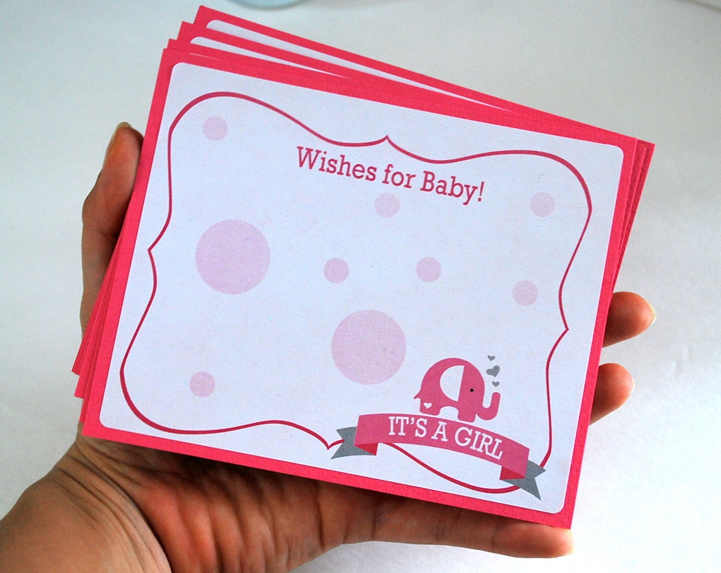 ON SALE 6 Elephant Card Notes, Baby Wish Card Notes, Pink is a Girl Elephant wishing cards A842 Il_570xn
