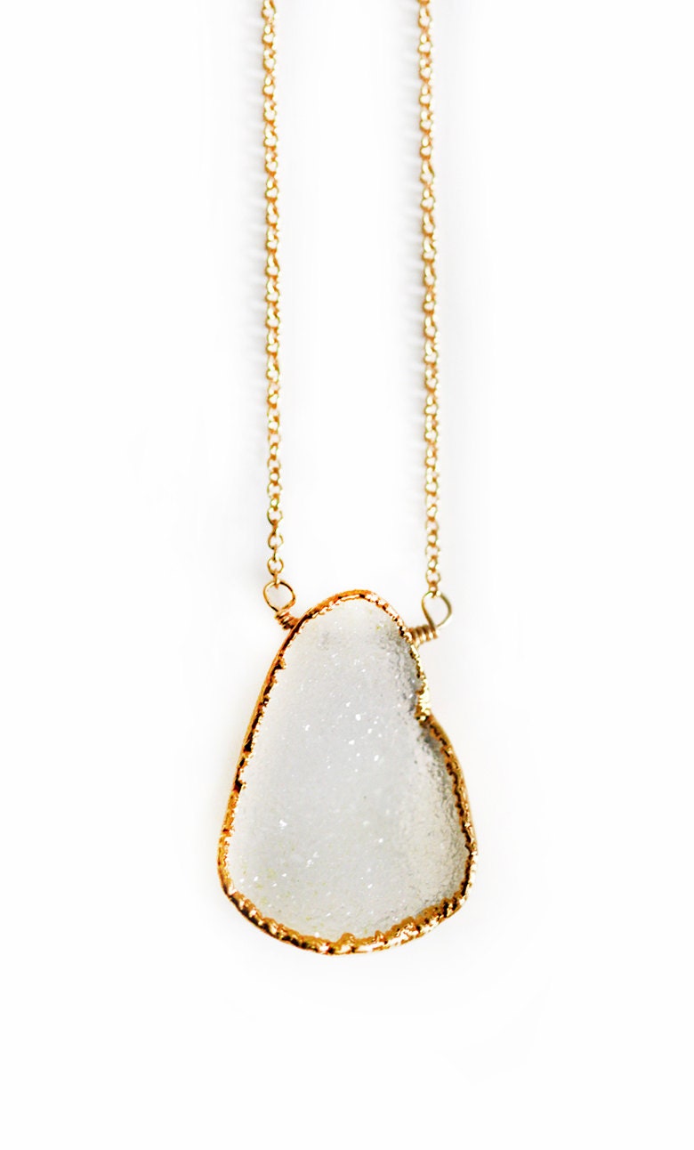 Druzy Necklace White Quartz By Keijewelry On Etsy