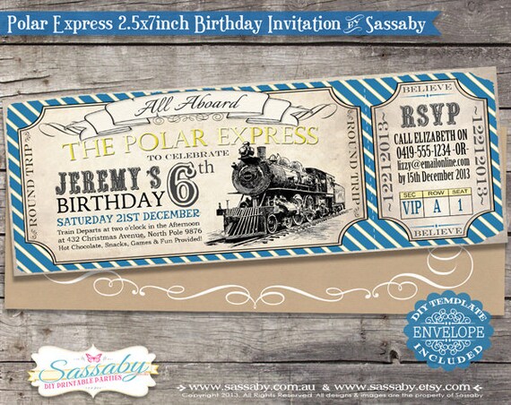 Polar Express Birthday Invitation - DIY PRINTABLE FILE - Christmas Printable by Sassaby Il_570xn