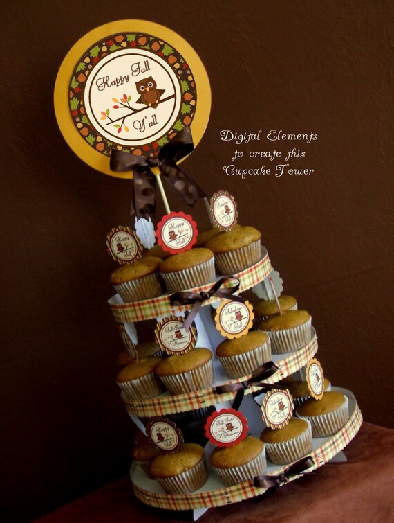 SALE INSTANT DOWNLOAD - Printable - Cupcake Toppers & Wrappers Set - Thanksgiving - Fall / Autumn - Owl - Cupcake Tower Il_570xn