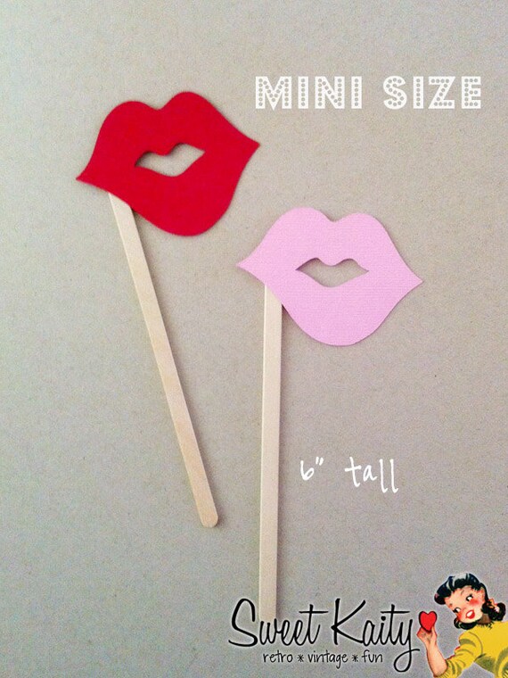 50 Mini Photo Booth Props - Red and Pink Lips on a Mini Stick - Kid Friendly - Party Favors - Girls Birthday - Bachelorette - Bridal Shower Il_570xn
