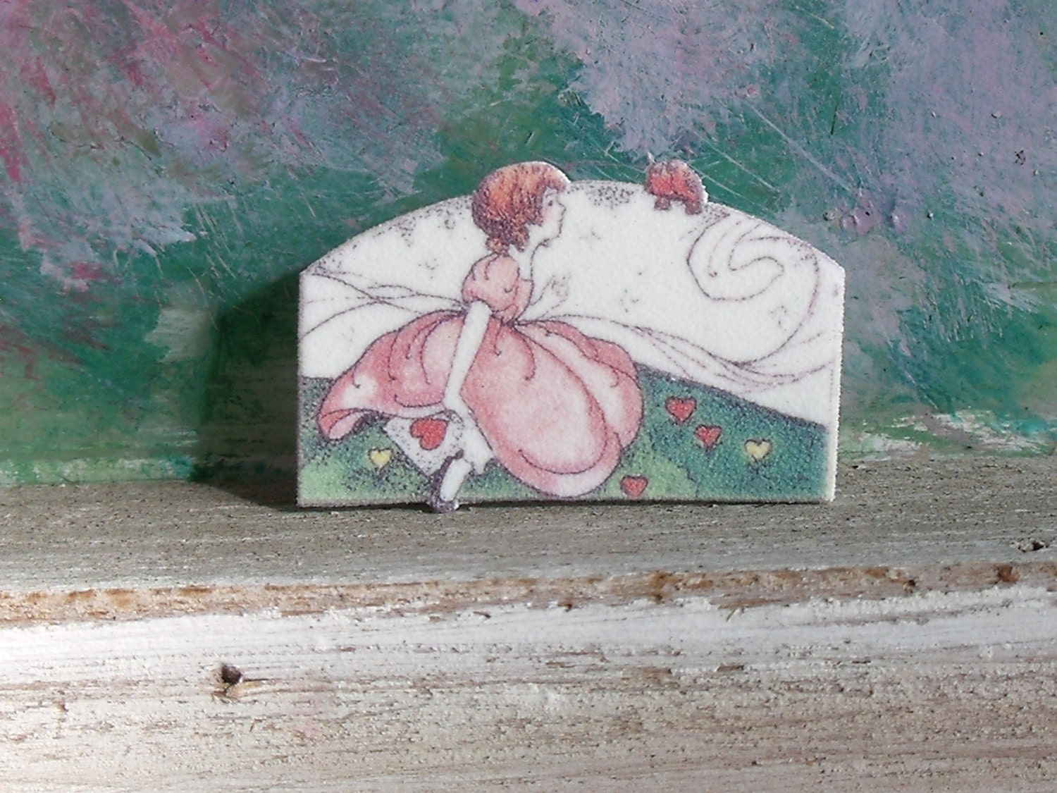 Maiden Fair Valentine illustration Pin/Brooch Shrink Art Jewelry Shrinky Dink One of a Kind Handmade Jewelry - SheilasBlessings